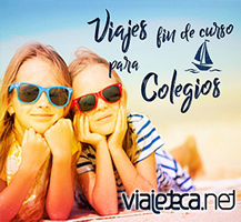  Logo de Viajeteca.net y dos niñas en la playa